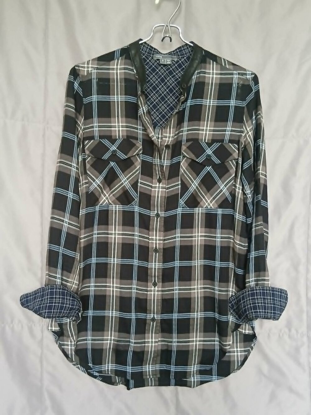 Vince Plaid Button Up Top Long Sleeve Shirt